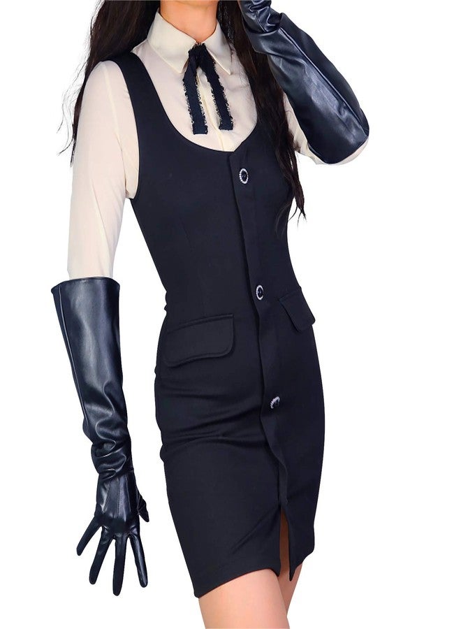 DooWay Women Black Long Leather Gloves Touchscreen Unisex Gauntlet Wide Sleeve Cosplay Dress Finger 20" Over Elbow Cosplay CostumeGloves - Image 1